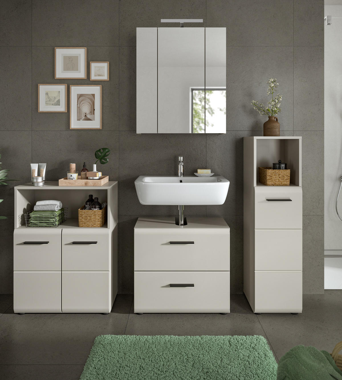 WASCHBECKENUNTERSCHRANK Kaschmir 60 cm, Badezimmer Unterschrank mit Schubladen - Kaschmir/Schwarz, Holzwerkstoff/Kunststoff (60/55/30cm) - Inn.Furn