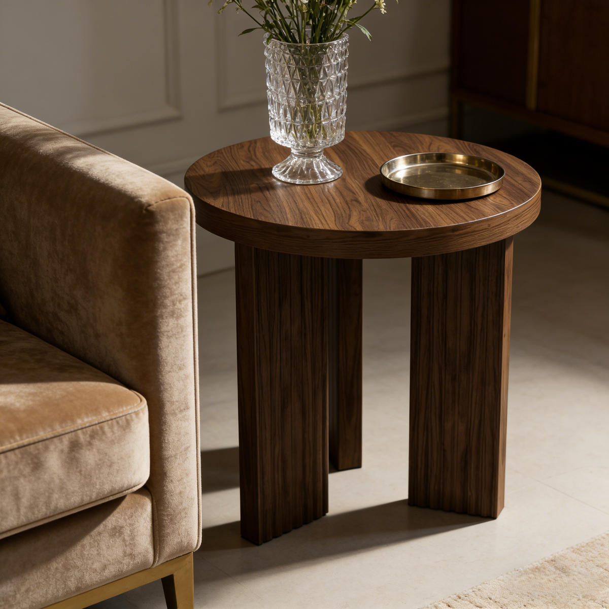 BEISTELLTISCH rund mit Holzoptik 1-teilig Walnussbraun - Walnussfarben/Braun, Holzwerkstoff (44.5/44.5/45cm)