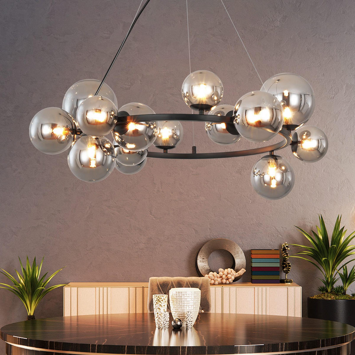 PENDELLEUCHTE Lily 80/80/180 cm - Schwarz, Metall (80/80/180cm) - ZMH