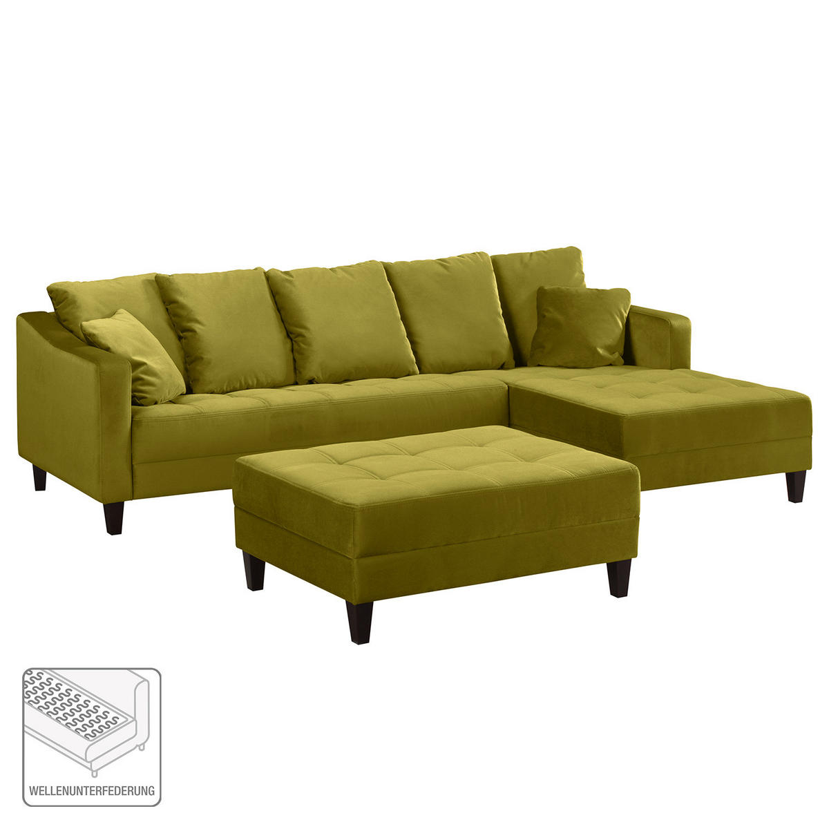 ECKSOFA mit Ottomane - Samt - Olivgrün, Textil (254/165cm) - home24