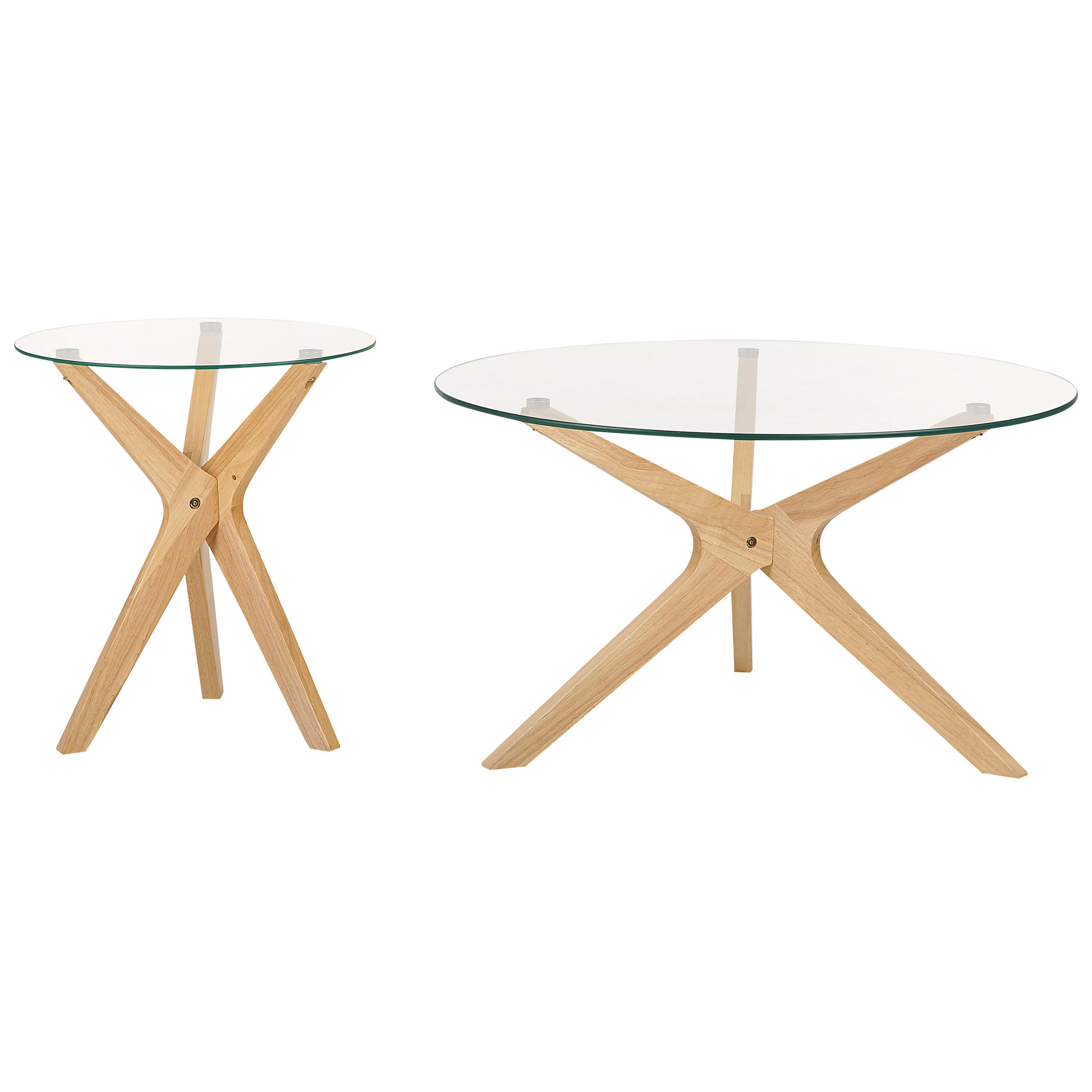 COUCHTISCH 2er-Set Rund Transparent, Hell Holz Valley 80/80 cm - Transparent, Glas (80/80cm) - Beliani