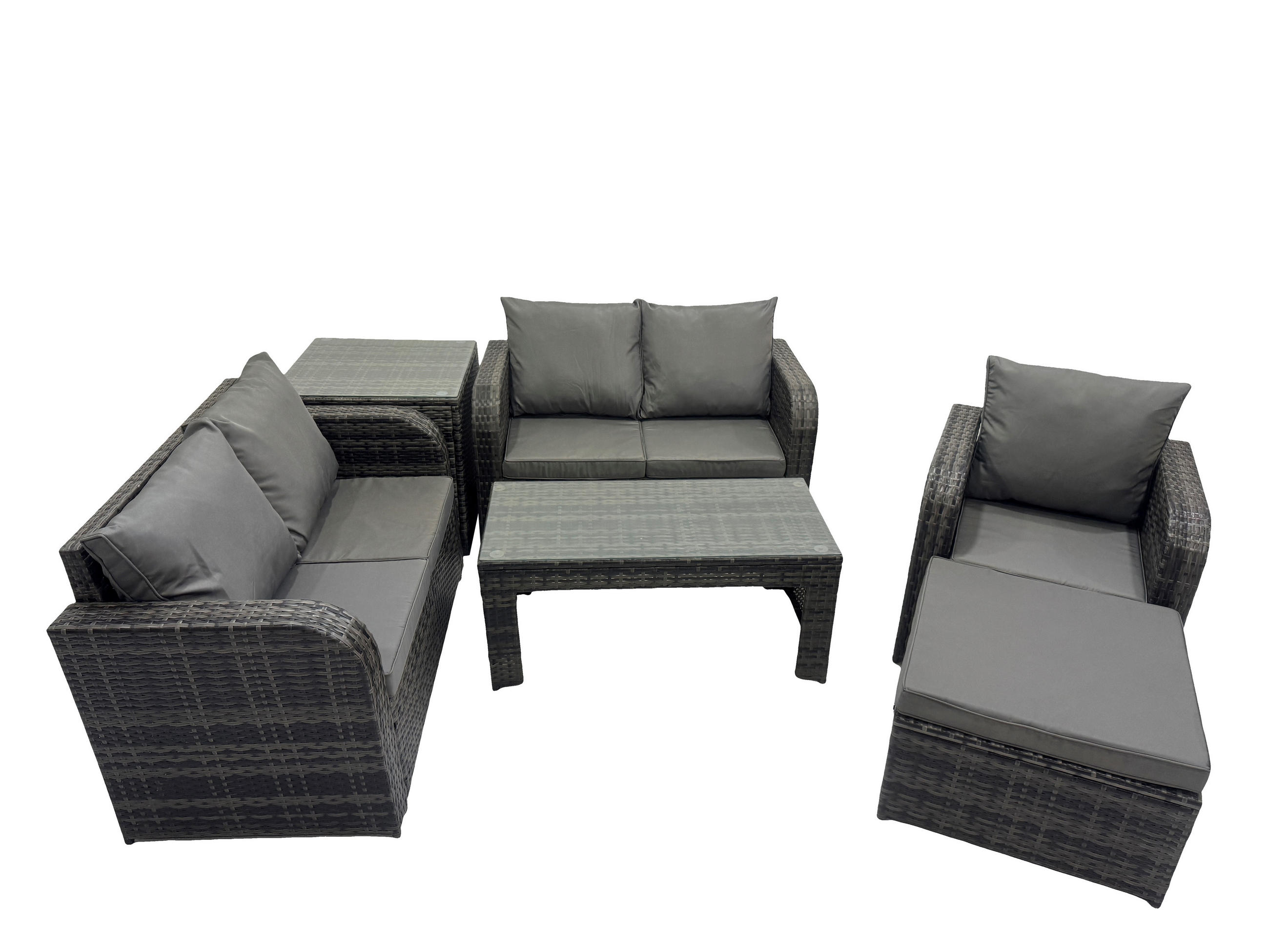 GARTENSOFA SET mit rechteckigem COUCHTISCH Polyrattan 6-Sitzer Dunkelgrau - Dunkelgrau/Grau, Glas/Kunststoff - Fimous