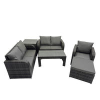 GARTENSOFA SET mit rechteckigem COUCHTISCH Polyrattan 6-Sitzer Dunkelgrau - Dunkelgrau/Grau, Glas/Kunststoff - Fimous