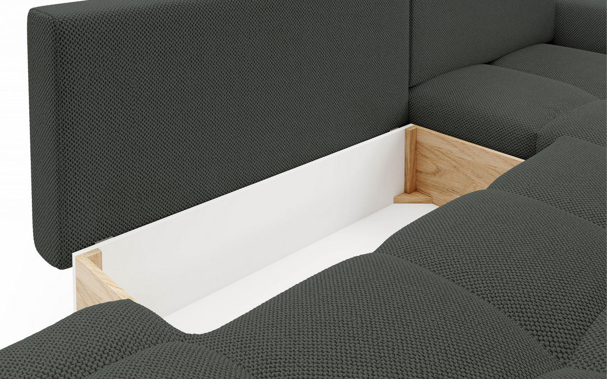 ECKSOFA L Form Hosio Dunkelgrau 286/177/88 cm Rechts mit Schlaffunktion - Dunkelgrau/Schwarz, Kunststoff/Textil (286/177cm) - AX Living