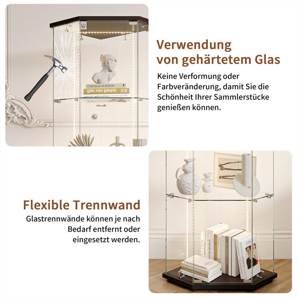 VITRINE mit RGB LED Beleuchtung - Eckvitrine mit 4 Ebenen und 1 Glastür - Glaskvitrine mit Schloss - Schwarz - Schwarz, Glas (60/162/42.5cm) - DELFA
