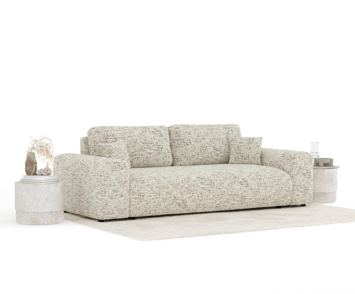 3-SITZER-SOFA Zanzibar Beige Webstoff - Beige/Schwarz, Holz/Holzwerkstoff (213/79/108cm) - Maison de Reve