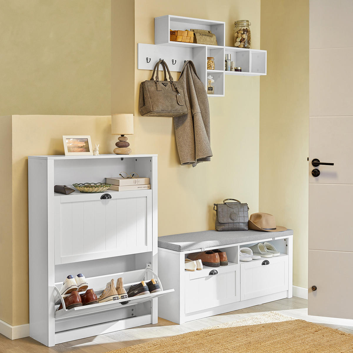 SCHUHSCHRANK Weiß - Weiß, Holzwerkstoff (80/110/24cm) - SoBuy