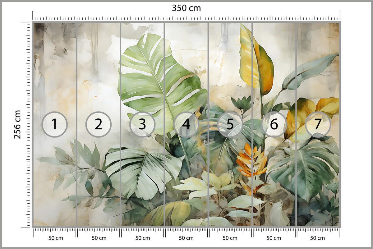 FOTOTAPETA Pre Obývaciu Izbu Tropické Listy Akvarel Abstrakt 350 x 256 cm - oranžová/žltá, papier (350/256cm) - Muralo