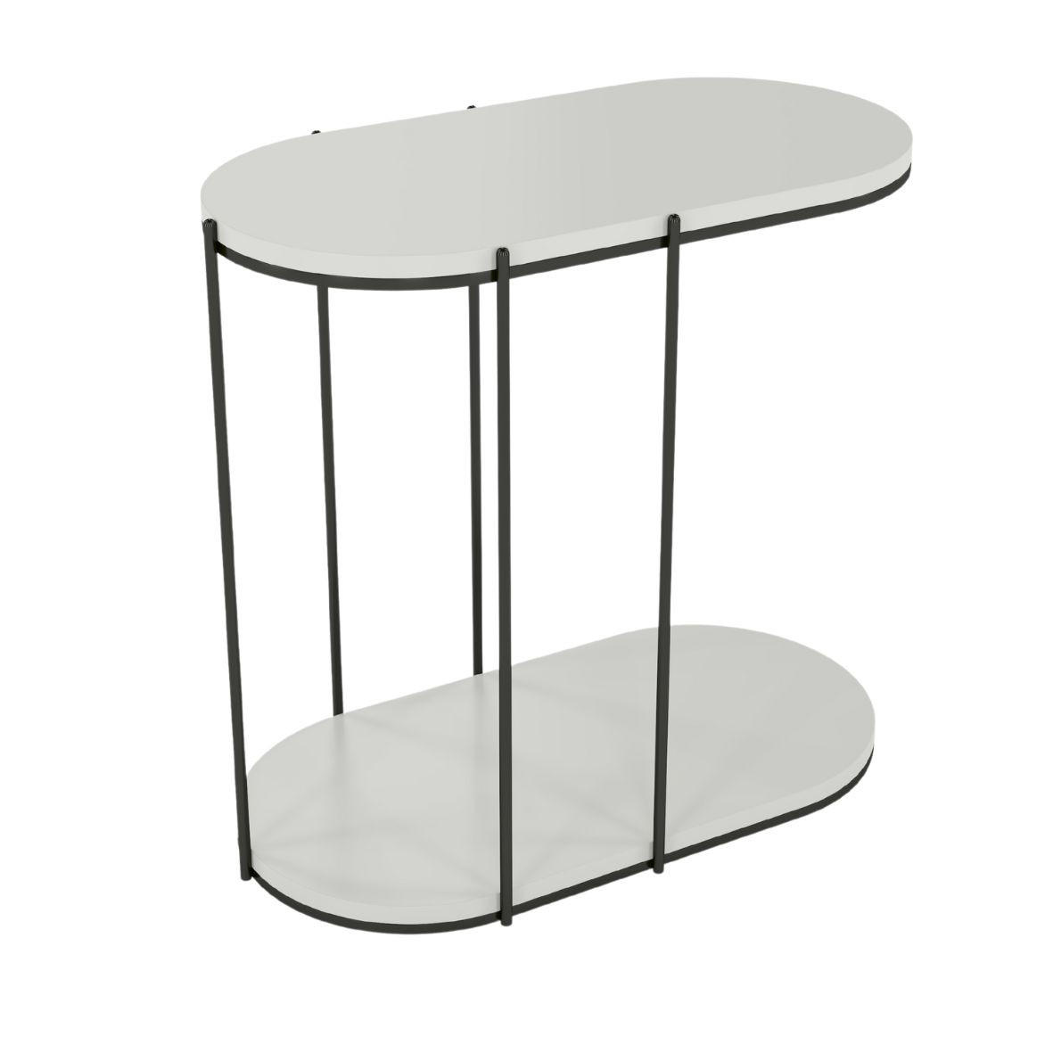 BEISTELLTISCH Loco, Ovaler Tischplatte x 2 mit Schwarz Metallgestell / Grau - Hellgrau/Schwarz, Holzwerkstoff/Metall (34/64/60cm) - Skandica