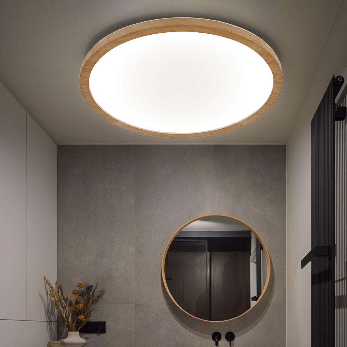 LED DECKENLEUCHTE Holzoptik Braun - Braun, Kunststoff (42/42/2.5cm) - Globo Lighting