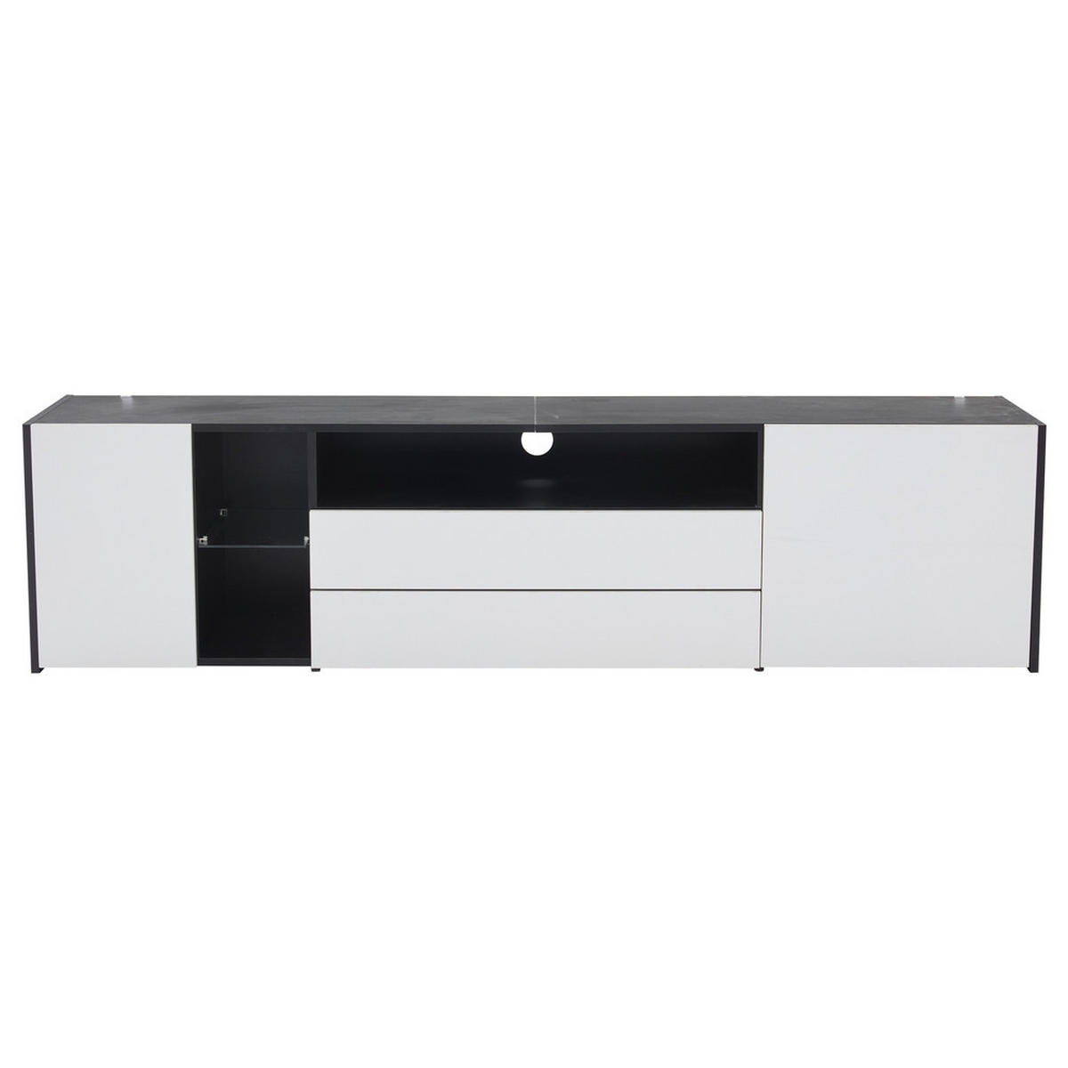 TV-SCHRANK 180x40cm Hochglanz Lowboard LED 2 Schubladen 2 Schränke Schwarz-Weiß - Weiß, Holz (52.76/21.51/59.16cm) - FLIEKS
