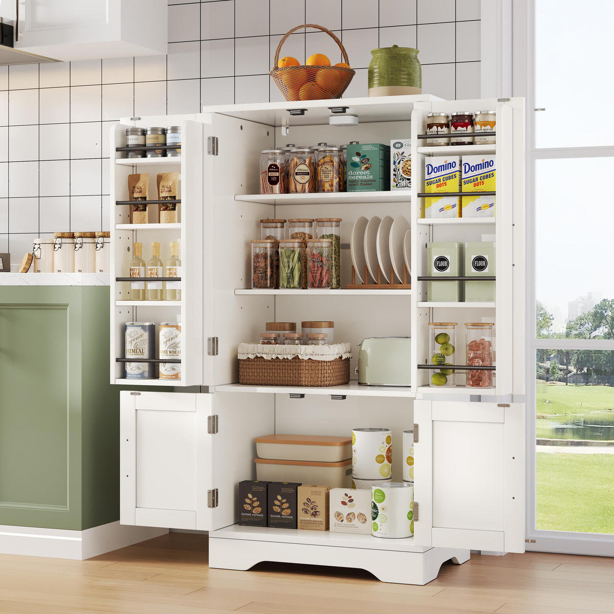 BUFFET Moderner LED Hochschrank 3D-Wellenfront, Sensorlicht, Böden Anti-Kipp 120/60/40 cm - Weiß, Holzwerkstoff (120/40/60cm) - EVRYAE