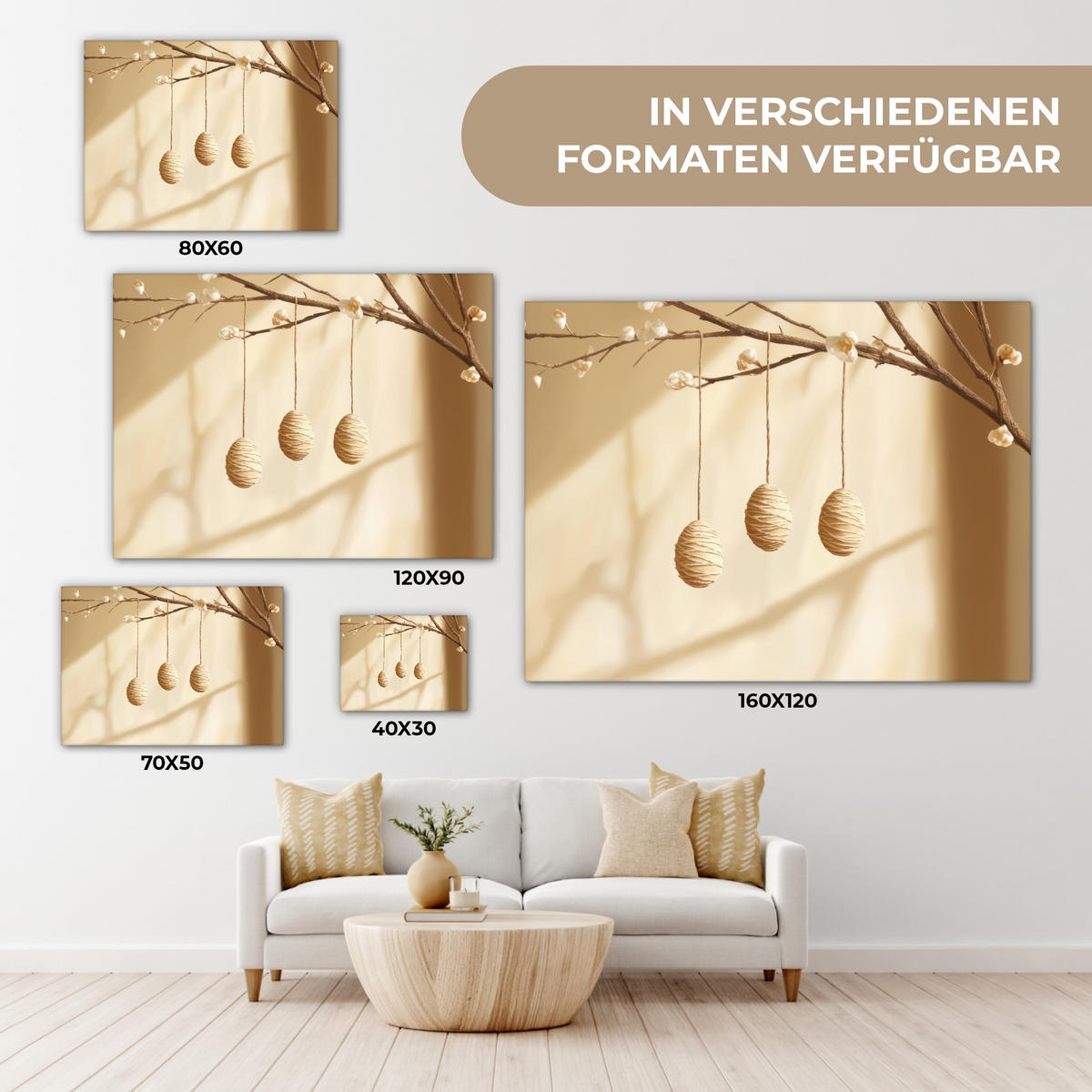 LEINWANDBILD Beige - Osterkuchen - Eier Wandbilder 80x60 cm - Beige, Textil (80/60cm) - MuchoWow