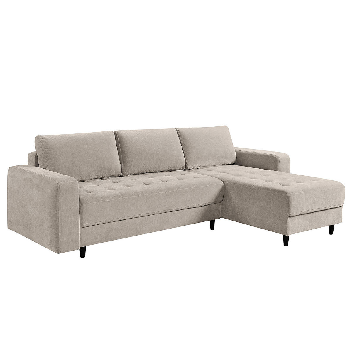 ECKSOFA mit Schlaffunktion - Flachgewebe - Schwarz/Grau, Holz/Textil (240/156cm) - home24