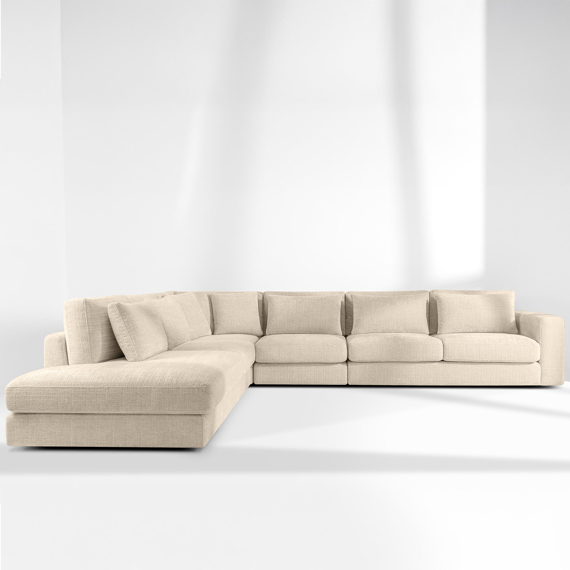 ECKSOFA XL links VERUS - Creme, Holz/Holzwerkstoff (377/328cm) - KONSIMO®