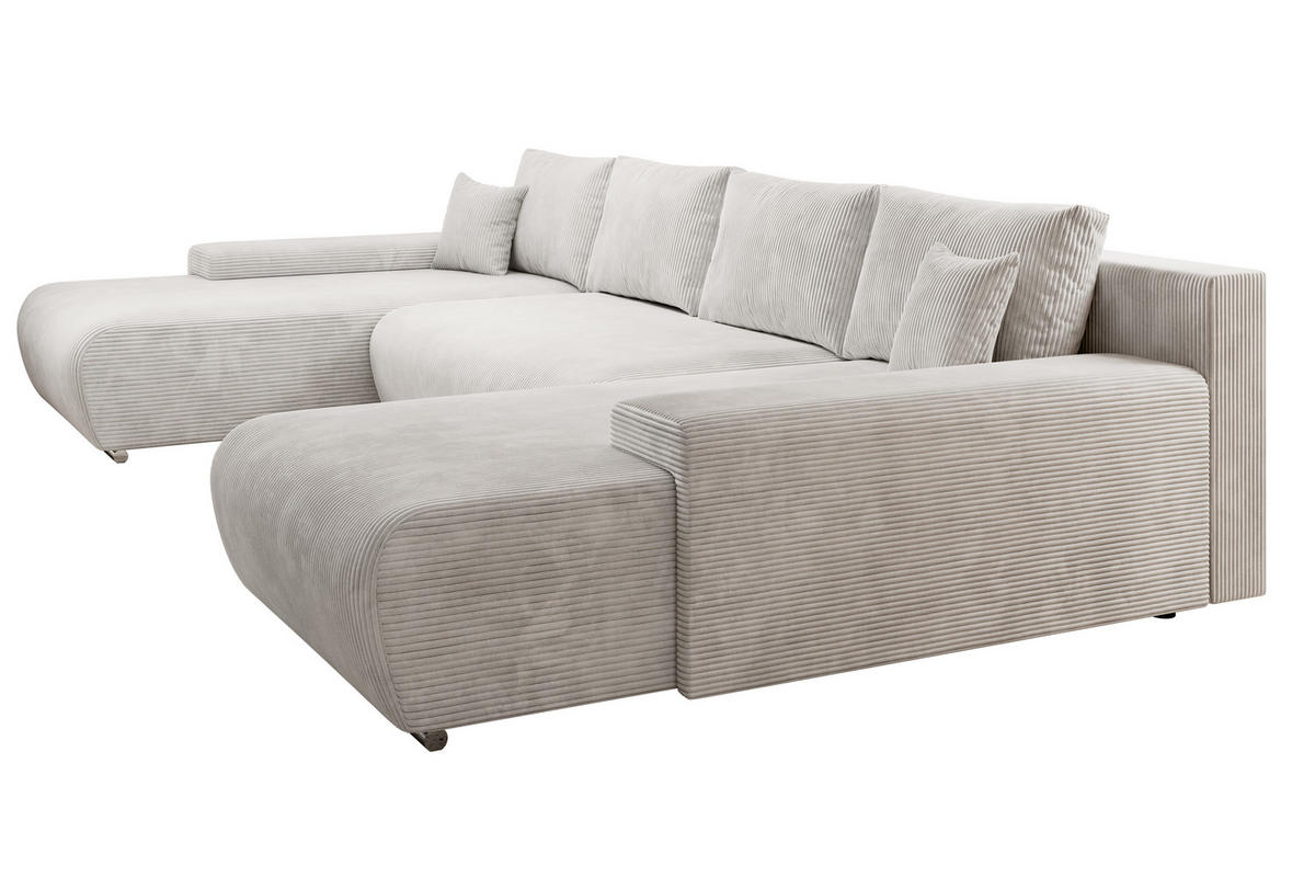 ECKSOFA Credo mit Schlaffunktion und Bettkasten, Couch U-Form, 348x81x185 cm, Beige - Beige, Holz (348/170cm) - PROMETO Möbel