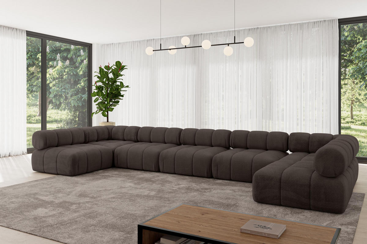 WOHNLANDSCHAFT modulares Sofa Garvo-U3 - 475x190x70 cm Braun Velours - Braun, Holzwerkstoff/Textil (475/70/190cm) - ALTDECOR