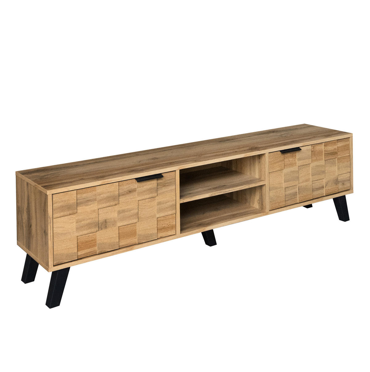 TV-SCHRANK 160,5/35,5/45 cm Holzoptik mit 2 Türen und 2 offenen Fächern - Naturfarben, Holzwerkstoff (160.5/45/35.5cm) - OKWISH