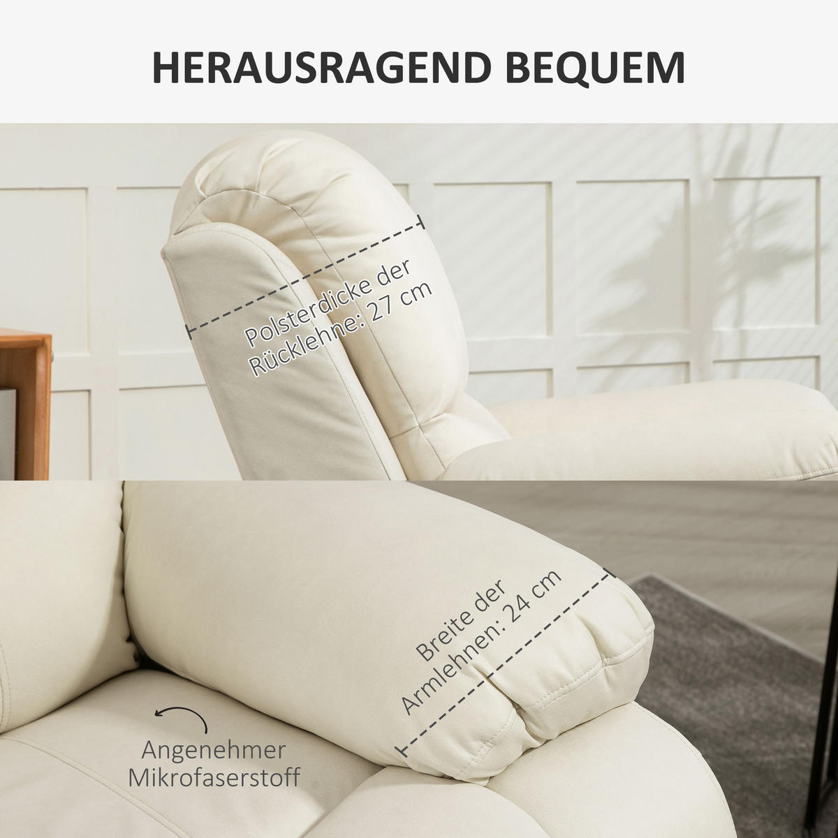 RELAXSESSEL, Schwarz/Cremeweiß, Polyester, Stahl - Weiß, Kunststoff (100/98/93cm) - HOMCOM