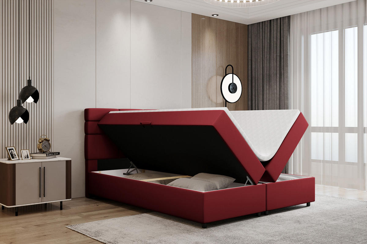 BOXBETT Reve 160 x 200 cm mit Bettkasten und Lattenrost ohne matratze - rot - Beige, Holz (160/206cm) - Panda Möbel