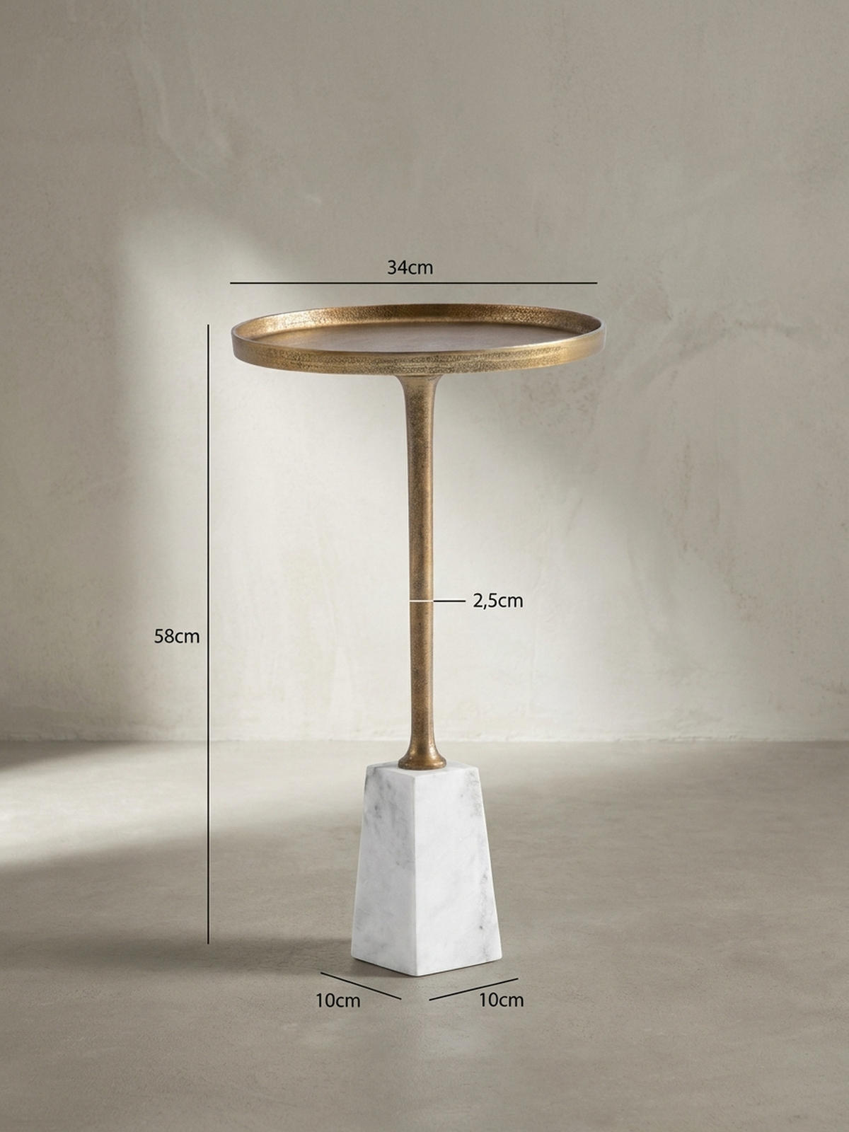 BEISTELLTISCH – Rund Marmor Weiß Gold Metall 34x34x58 cm - Goldfarben/Weiß, Metall (34/34/58cm) - KADIMA DESIGN