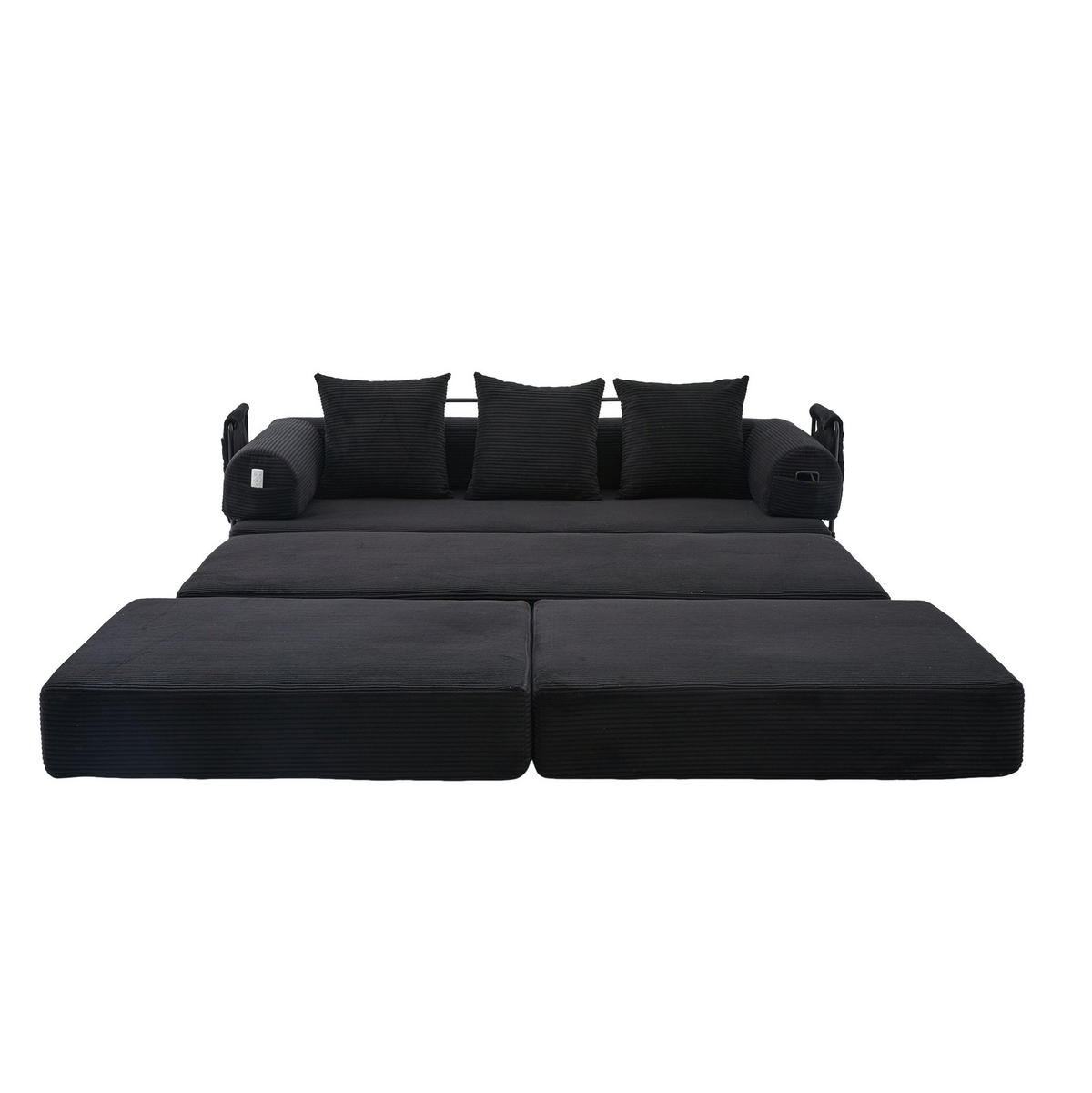ECKSOFA aus Cord 200x190x67 cm Schwarz mit Hocker, Seitentasche und 3 Kissen - Schwarz, Textil (200/190cm) - Modfu