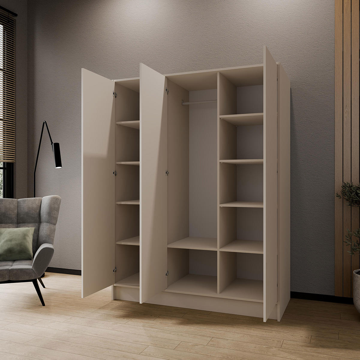 DREHTÜRENSCHRANK Gava mit drei, glatten Türen, Kaschmir - Kaschmir, Holzwerkstoff (150/200/51cm) - Beautysofa