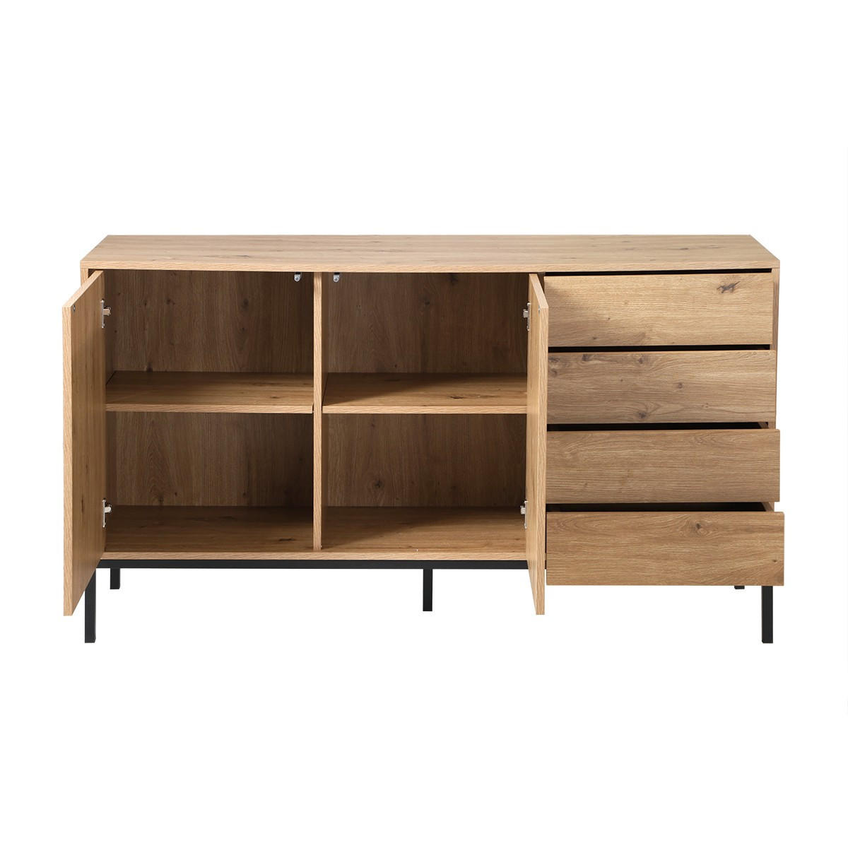 BUFFET mit 2 Türen und 4 Schubladen L140 cm 140/40/80 cm - Eschefarben, Holzwerkstoff (40/80/48.5cm) - Calicosy