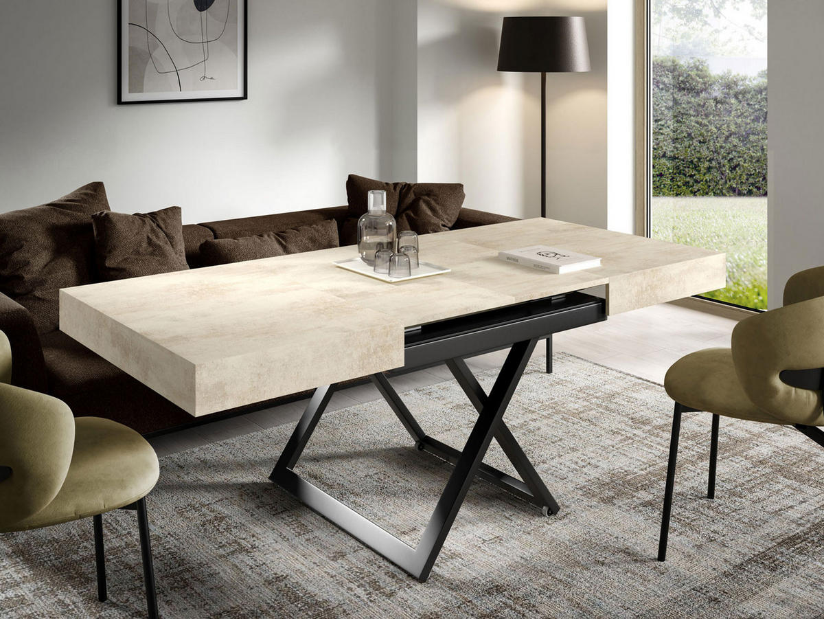 COUCH-/ESSTISCH Sanna U Chromix weiß 120 - 200 / 80 / 27 - 80cm - Ecru/Schwarz, Holz/Holzwerkstoff (80/120/27cm) - Feldmann-Wohnen