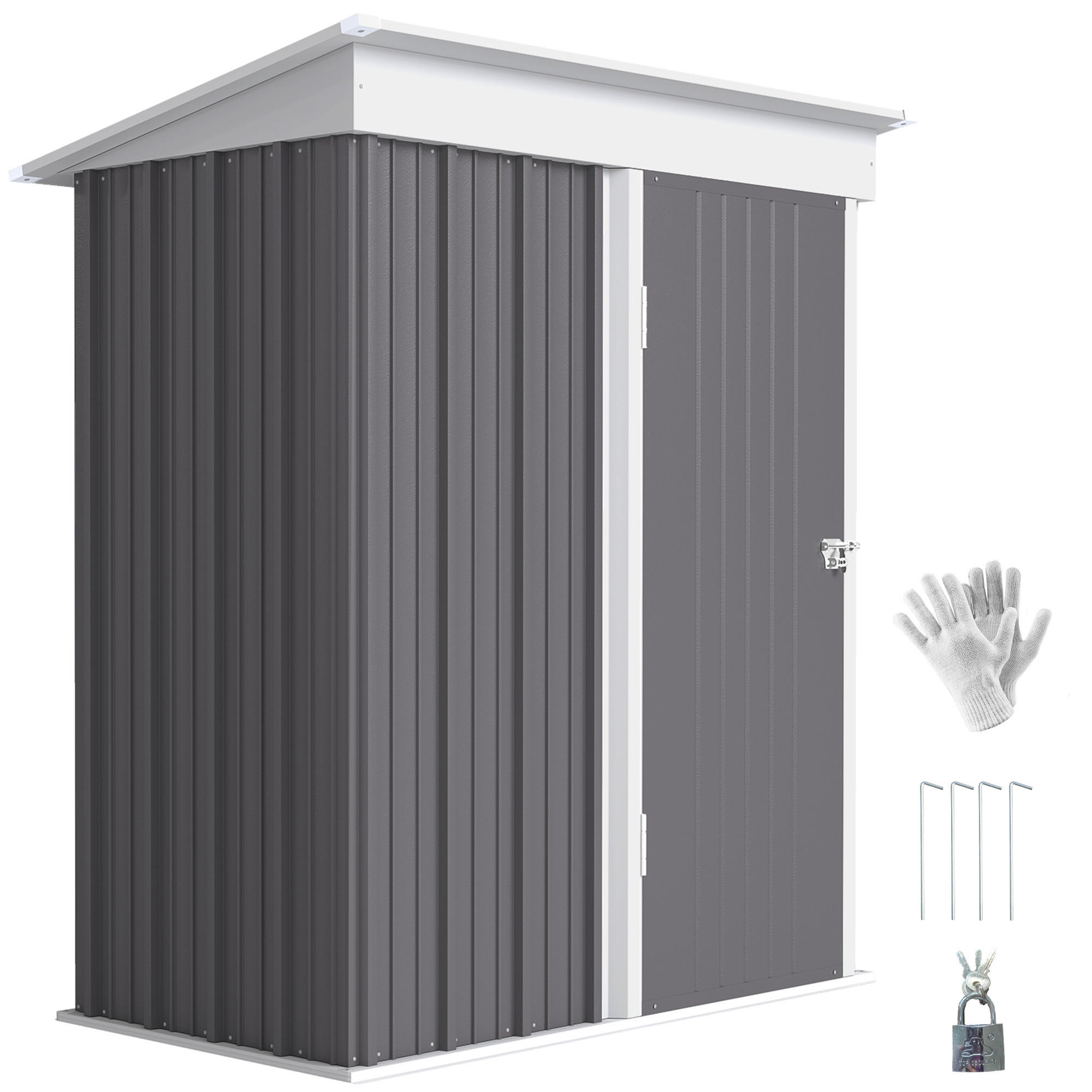 GARTENSCHUPPEN DE-08131 mit verstellbaren Regalböden, abschließbar Grau - Grau, Metall (95/181/161cm) - ComfortXL