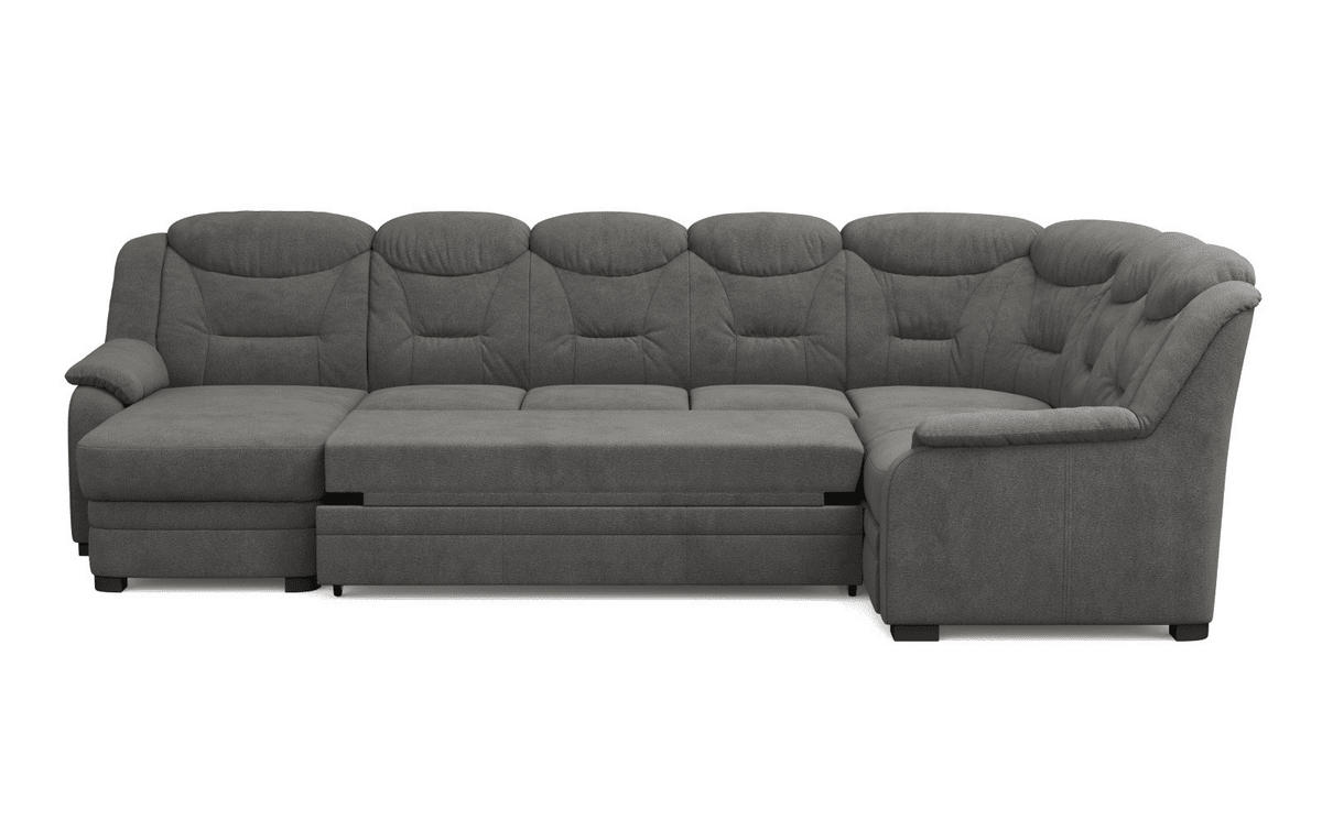 WOHNLANDSCHAFT mit Schlaffunktion und Bettkasten – weiches Chenille-Gewebe - Dunkelgrau/Anthrazit, Holz/Kunststoff (211/99/330cm) - Cotta