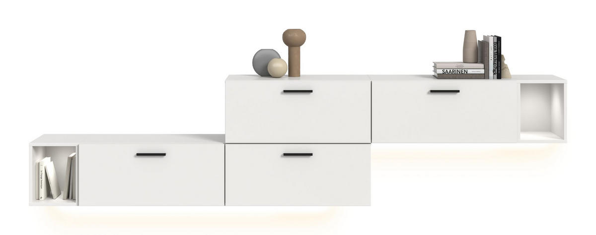 WOHNWAND INKL BELEUCHTUNG The One weiß 276/34/97 cm - Weiß, Holzwerkstoff (276/97/34cm) - Xonox