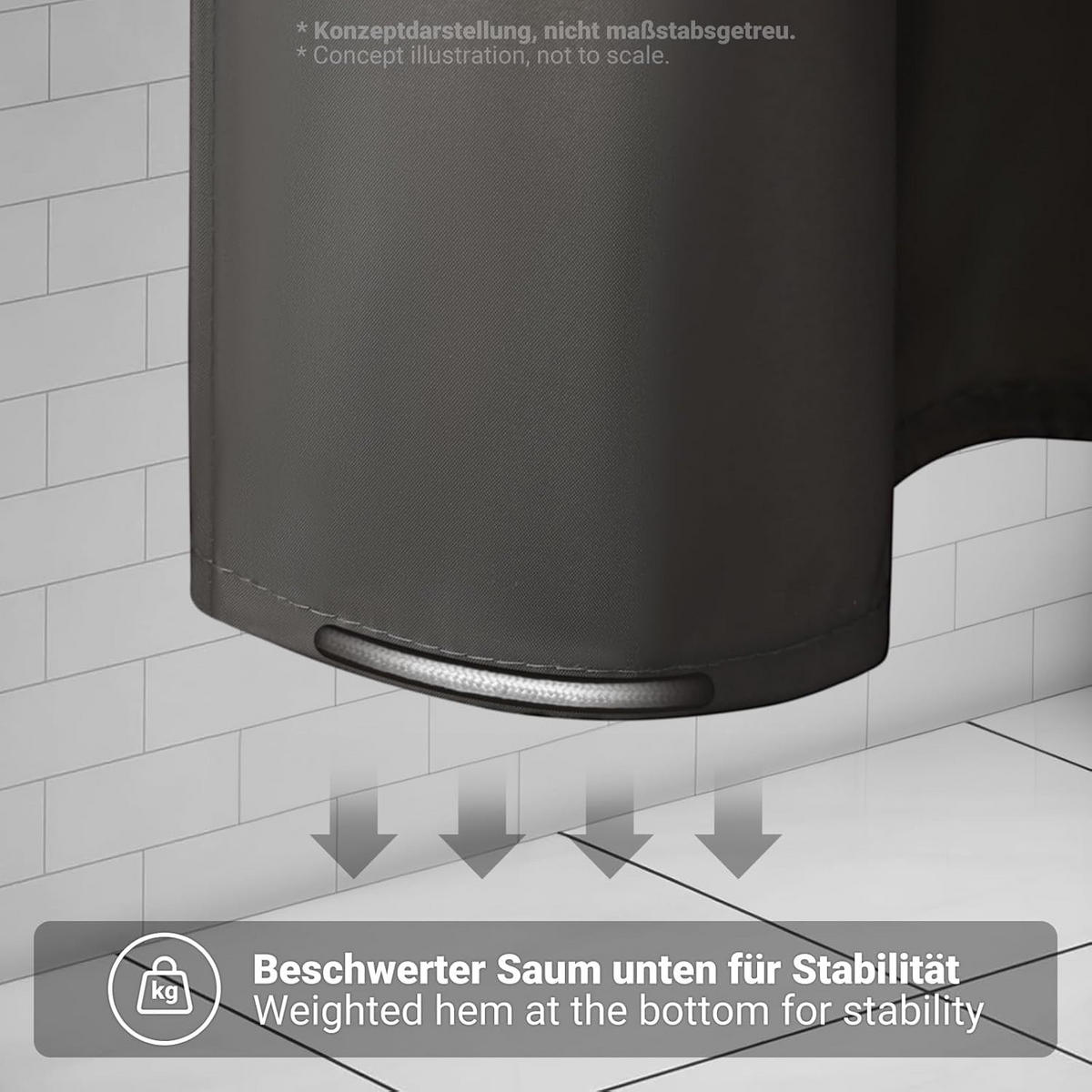 DUSCHVORHANG Dunkelgrau schnell trocknend wasserdicht schimmelresistent waschbar mit Ringen - Schwarz, Textil (180/200cm) - MCBOSON