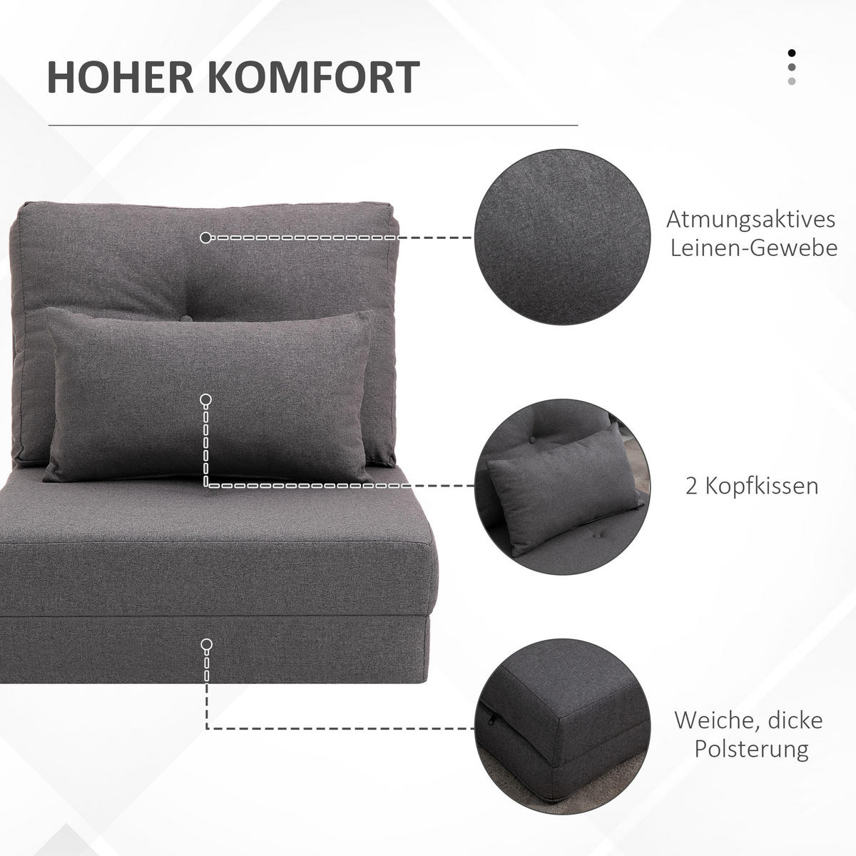 BODENSTUHL, Leinen, Metall, Dunkelgrau - Dunkelgrau, Textil (60/56/80cm) - HOMCOM