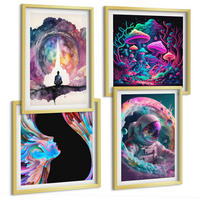 BILDER SET 4er Set - 50x50 cm & 40x60 cm Goldrahmen - Farbenfrohe Fantasy-Kunstillustrationen - Goldfarben, Kunststoff (50/50cm) - TULUP