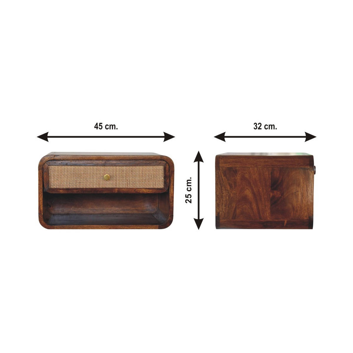 NACHTTISCH wandmontiert, offen geflochten - Messingfarben/Braun, Holz/Metall (45/25/32cm) - Artisan Furniture