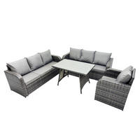 GARTENSET Hohe Rückenlehne Polyrattan 7-Sitzer - Dunkelgrau/Grau, Glas/Kunststoff - Fimous