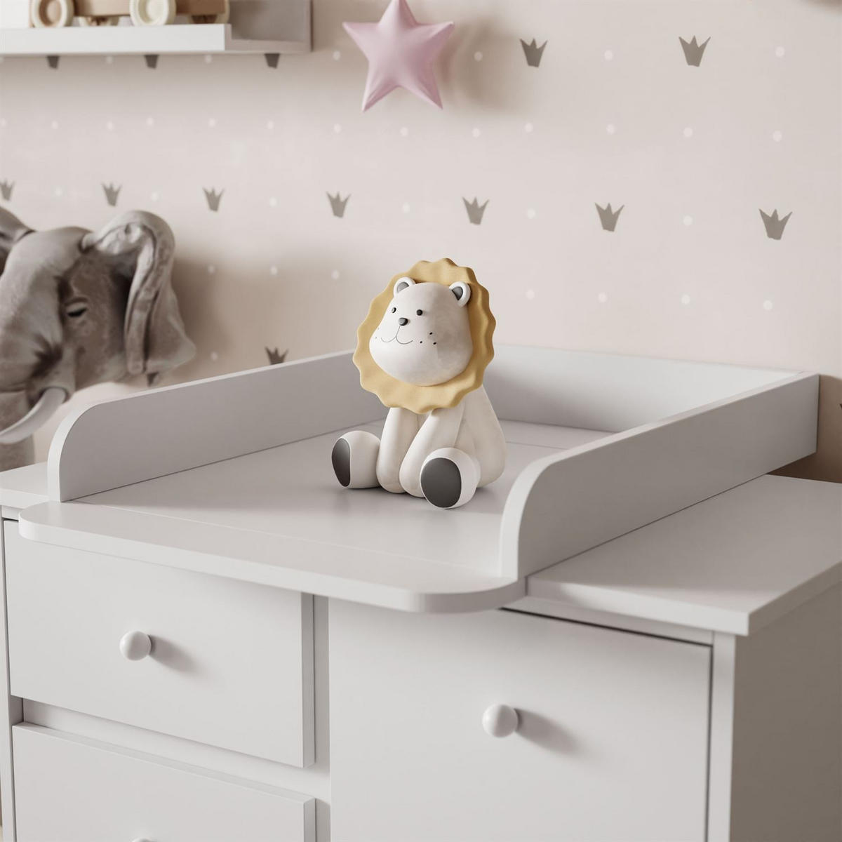 BABUSHKA Kommode mit Schubladen, mit Wickeltisch, Weiß - Weiß, Holzwerkstoff (84/91/50cm)