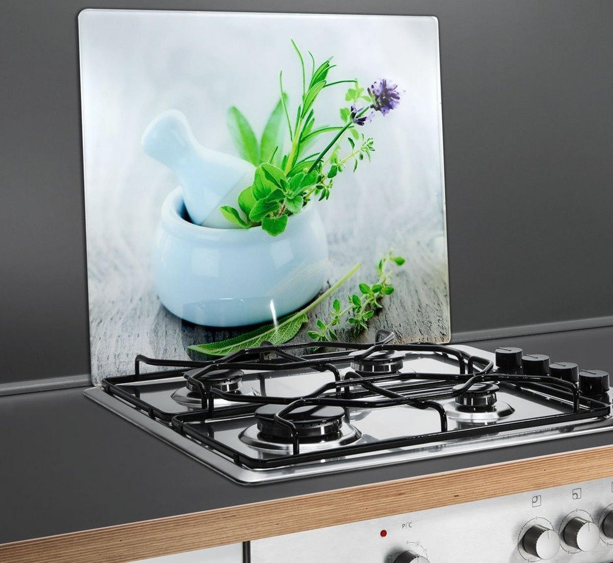 HERDABDECKPLATTE aus Glas – groß Herb Garden 56/50 cm - Multicolor, Glas (50/56cm) - Wenko