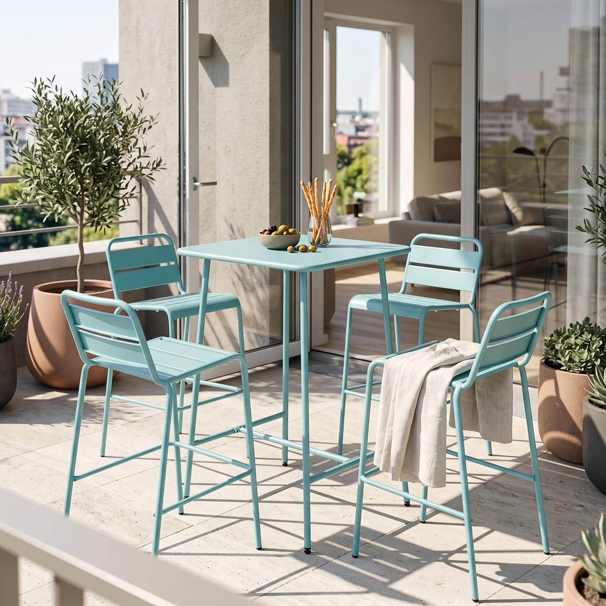 GARTENSET 5-tlg., Türkisblau - Blau, Metall - Oviala