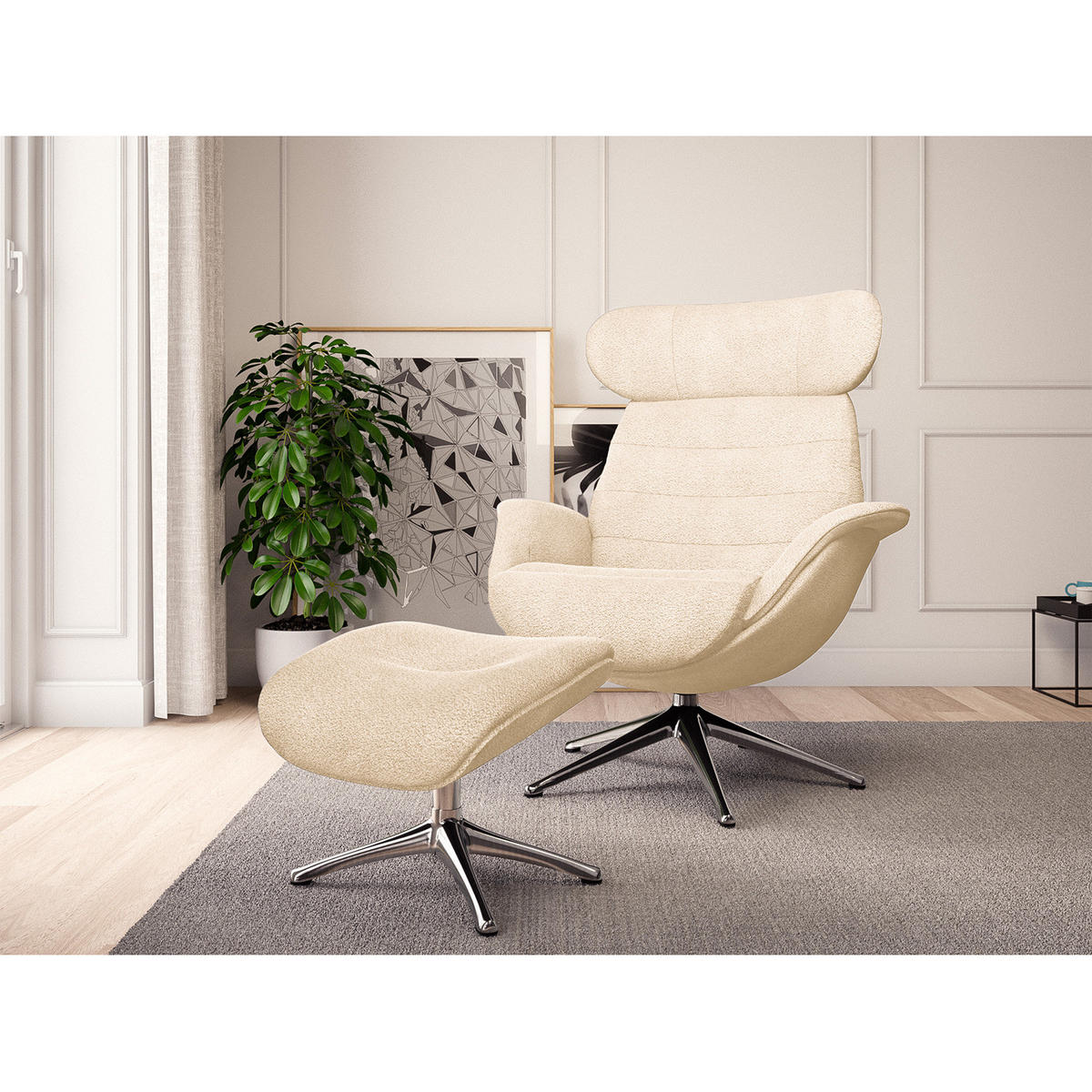 RELAXSESSEL - Beige, Textil/Metall (90/107/90cm) - home24