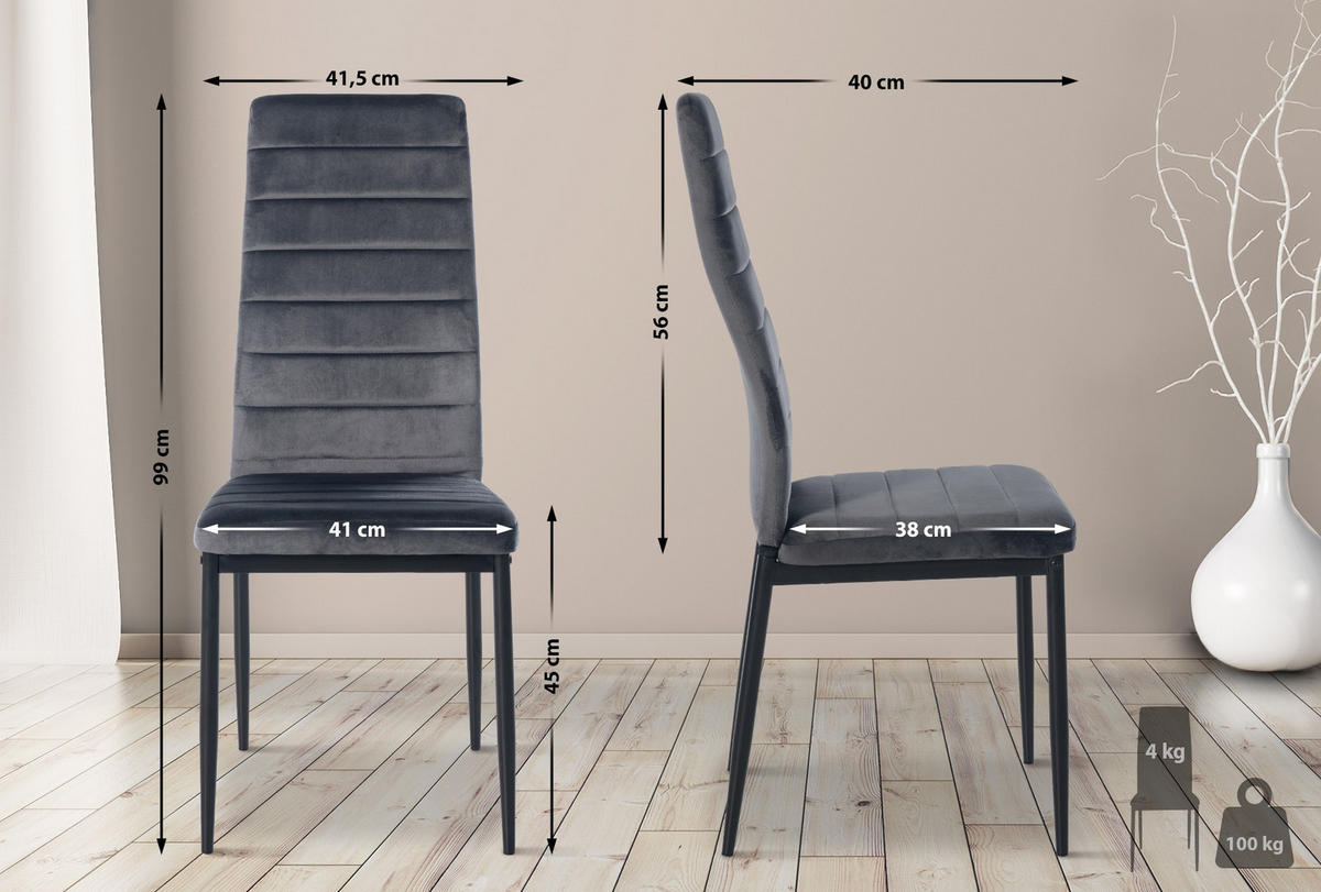 STUHL Samt grau - Grau, Textil/Metall (41.5/99/40cm) - CLP