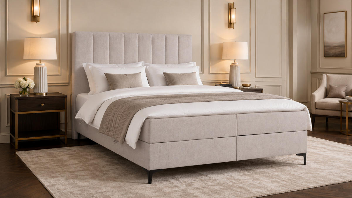 BOXSPRINGBETT LASARD mit Topper und Bettkasten, Beige, 180x200 cm - Beige, Textil (180/200cm) - KS Home Concept