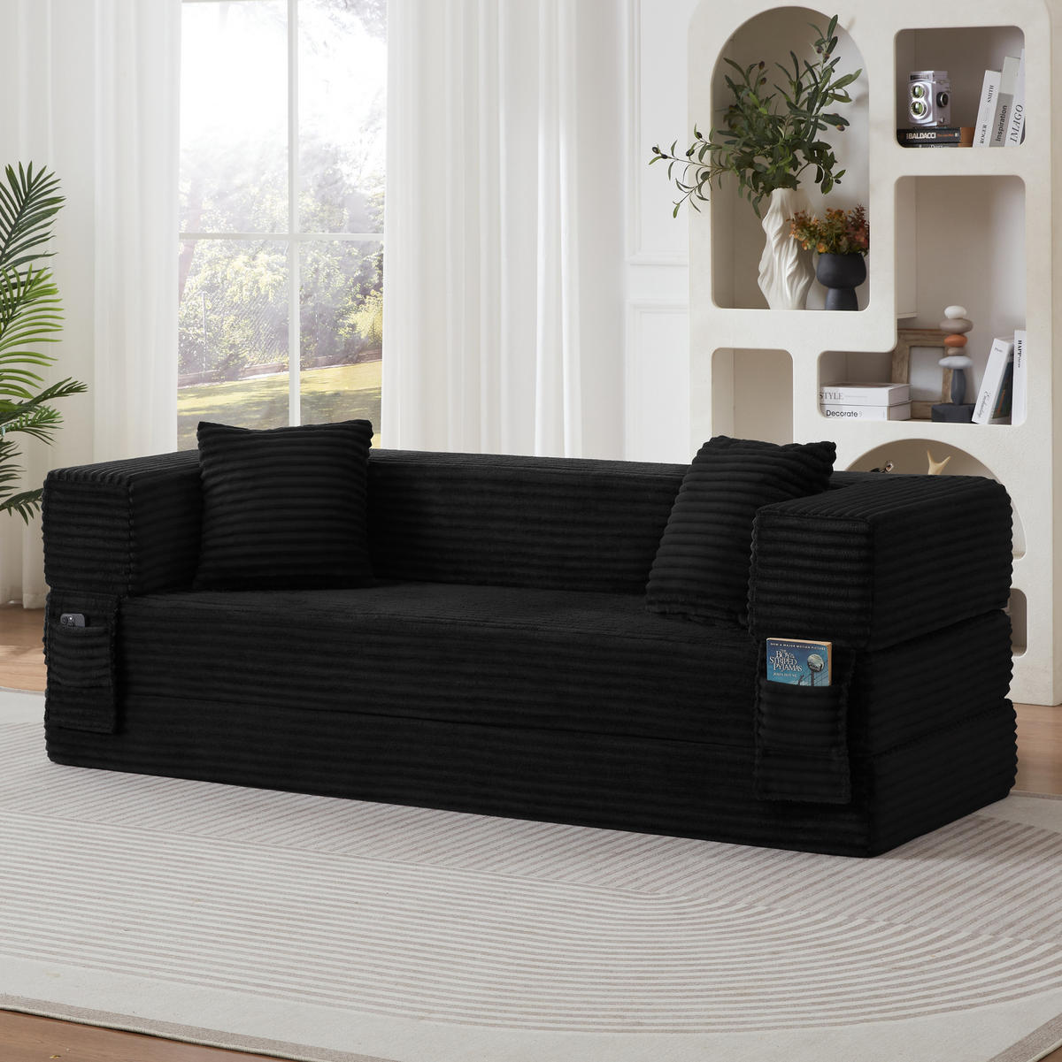SOFA umwandelbar zum Bett Cord Schwarz - Schwarz, Kunststoff (76/60/200cm) - Meubliv