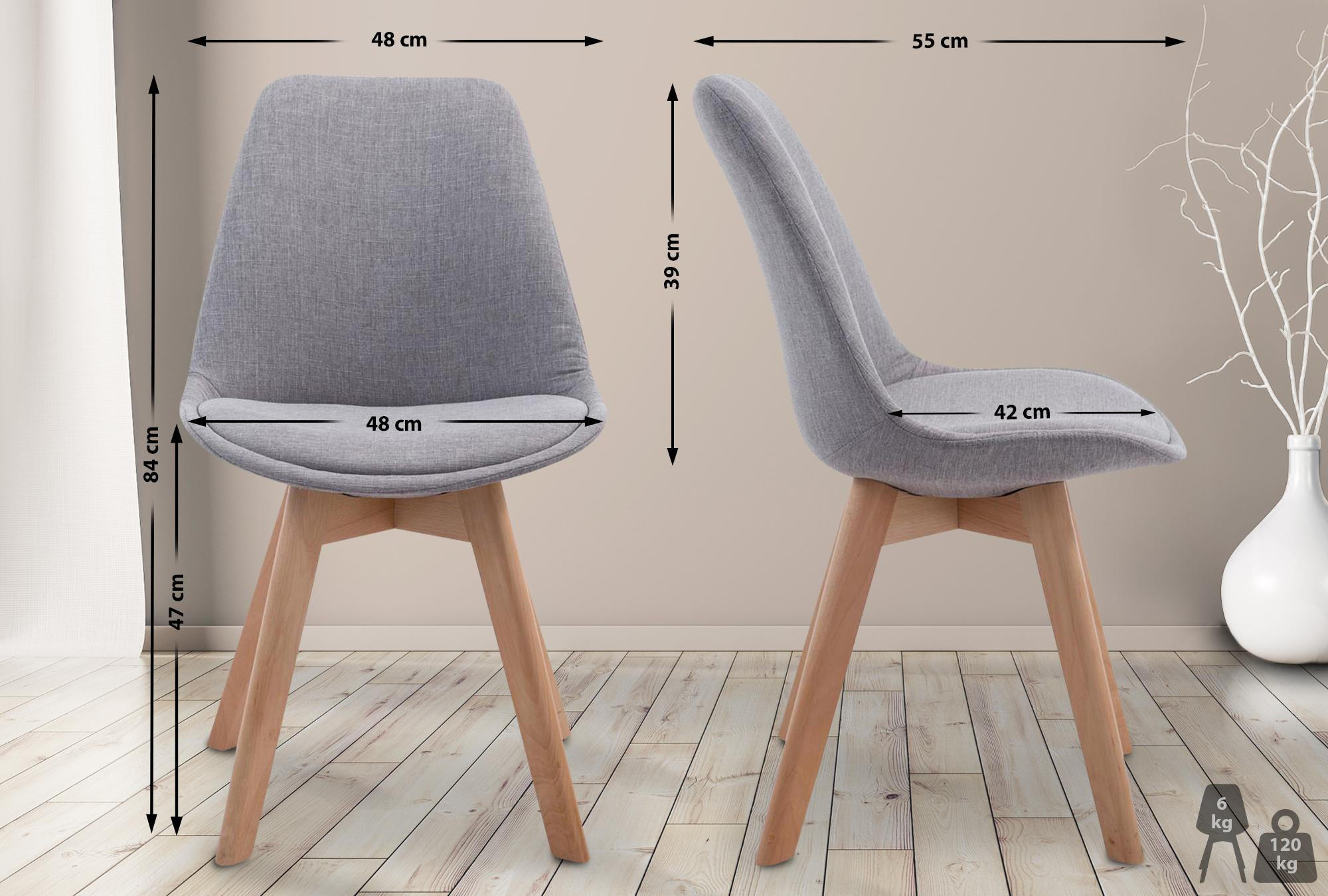 STUHL Stoff Grau - Eukalyptusholzfarben/Grau, Holz/Textil (48/84/55cm) - CLP