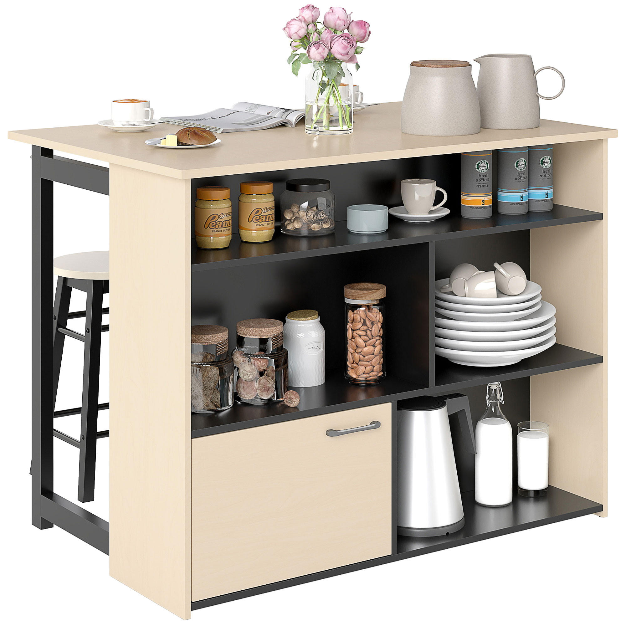 BARSET 3-tlg. DE-08025 mit klappbarer Tischplatte und 2 Barhockern Eiche - Eichefarben/Schwarz, Holzwerkstoff (70/89.5/116cm) - ComfortXL