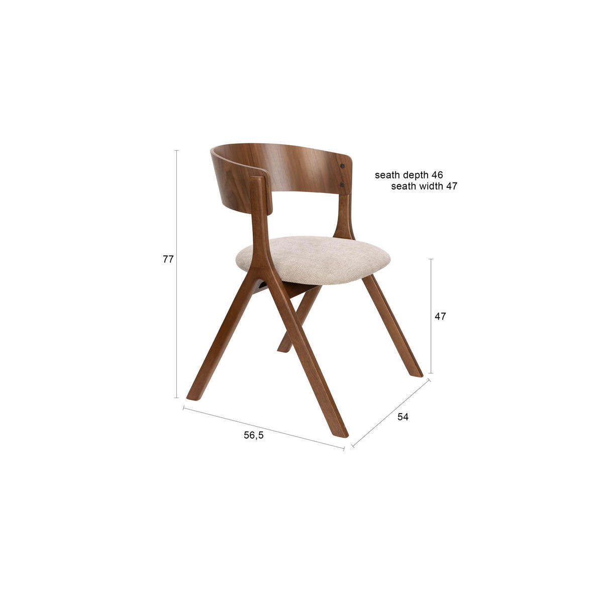 ESSZIMMERSTUHL Bresso Walnuss/ Beige - 2 er Set - Beige, Kunststoff (54/77/56.5cm) - Dutchbone