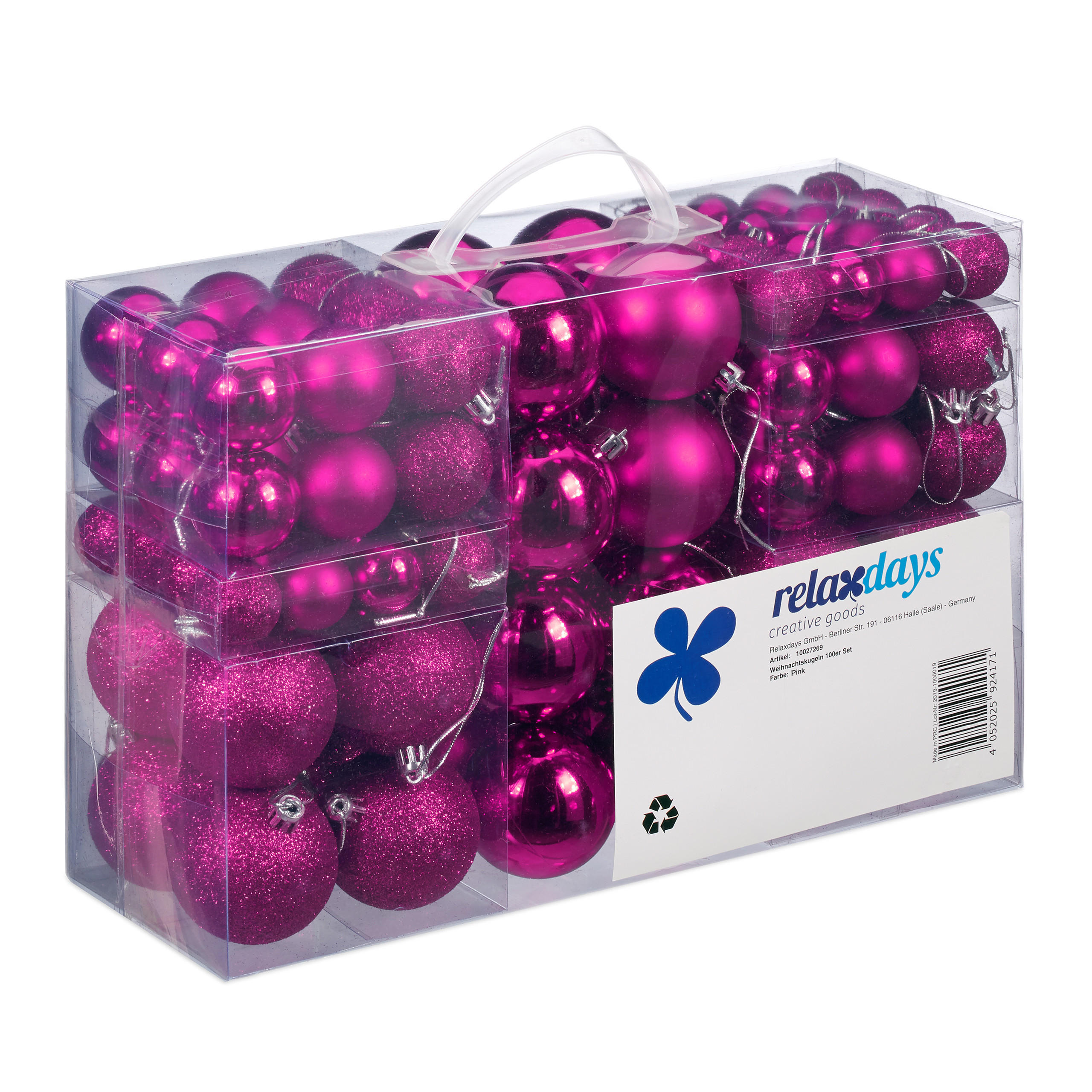 100XWEIHNACHTSKUGELN - Pink, Kunststoff (6/7/6cm) - Relaxdays
