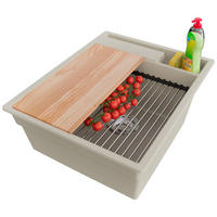 SPÜLBECKEN Oslo Pocket, 2-er set Beige 43/53 cm 1 Becken + Ablauf-Set + Küchenzubehörset ab 45er Unterschrank - Chromfarben/Beige, Kunststoff (43/20/53cm) - Primagran