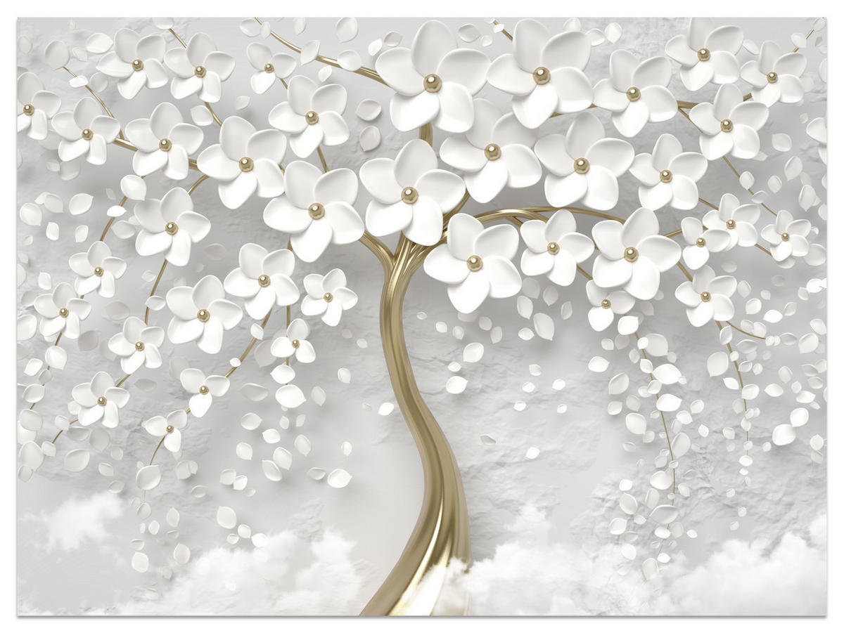FOTOTAPETE für Schlafzimmer Perlmutt Blumen Abstract Baum 200x140 - Gelb/Goldfarben, Papier (200/140cm) - Muralo